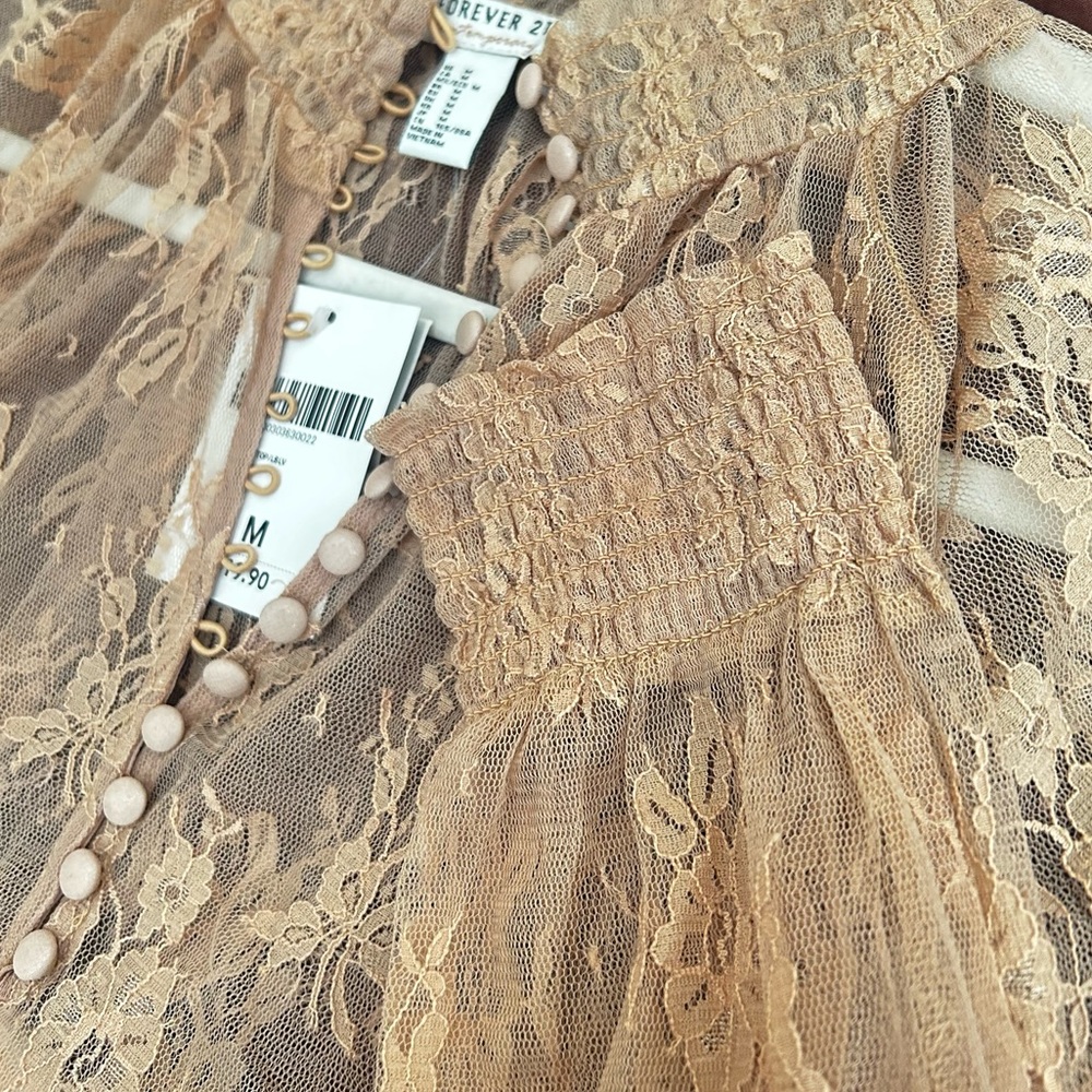 Forever 21 Sheer Lace Long-sleeve Blouse